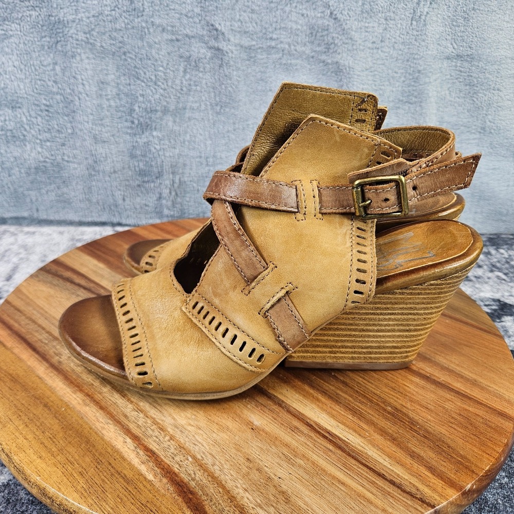 Miz Mooz Womens Kipling Sandals Wedge Heel Slingback Tan Leather 38 US 7.5-8 - Picture 5 of 12